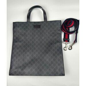 Pre-owned Gucci Soft GG Supreme Monogram Appia Calfskin Web Vertical Tote Black